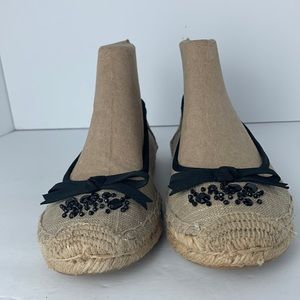 Simply Vera Flats Women Size 8 Tan Canvas with Jewel and Ribbon Detail
